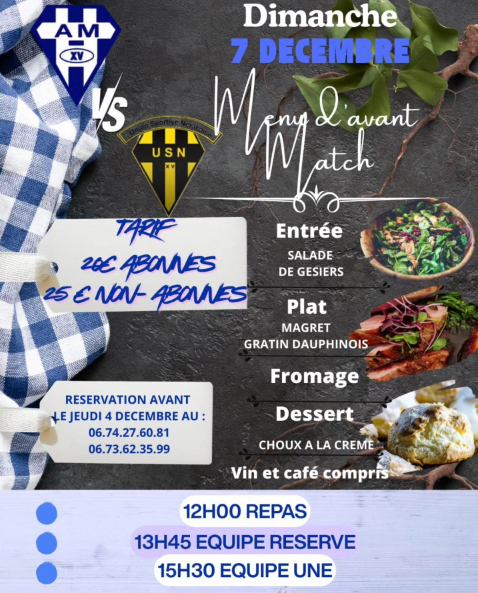 Repas d'avant match AM - Nérac : les réservations sont ouvertes