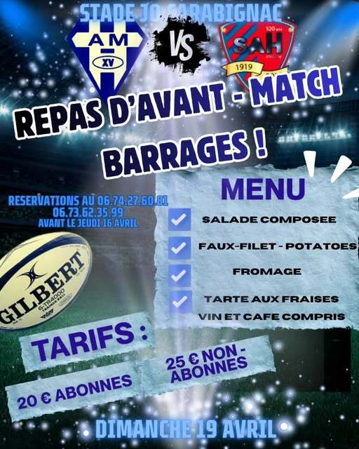 Repas d'avant match spécial "barrages" ...réservez vite